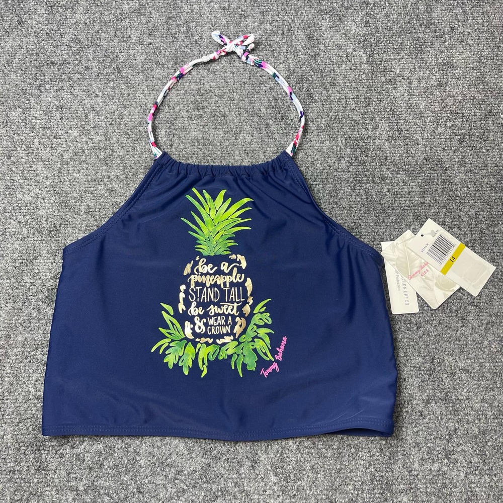 Tommy Bahama Swim Top Girl Size 14 Blue Pineapple Graphic Print One piece